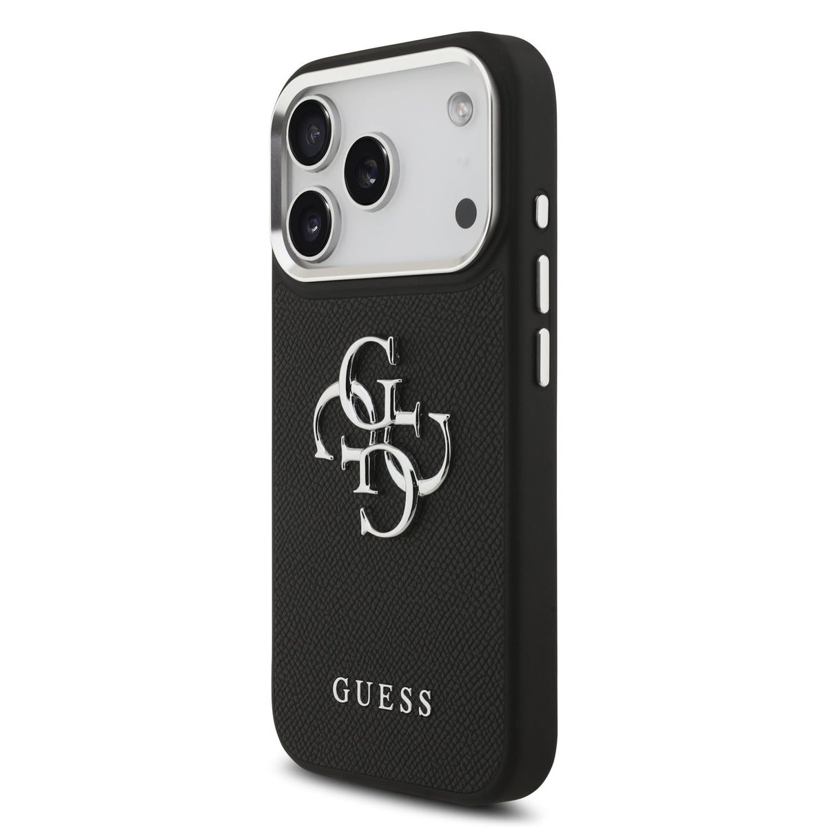 Guess PU Grained 4G Metal Logo Case iPhone 17 Pro/18 Pro Zwart