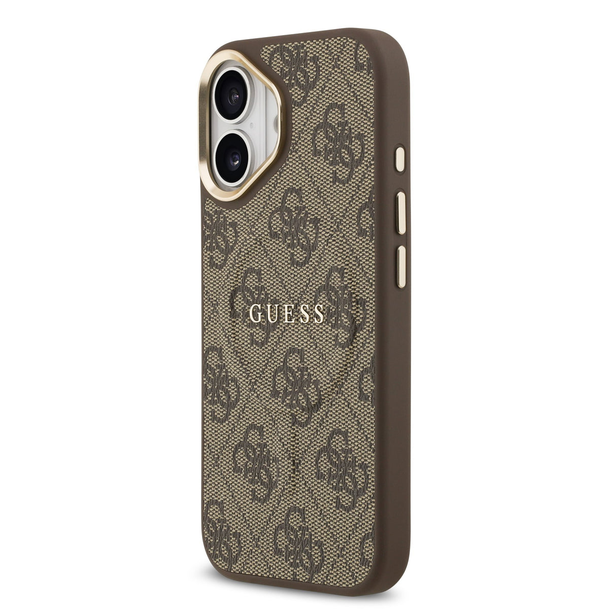 Guess PU Leather 4G Goud Frame MagSafe Case iPhone 17 Bruin