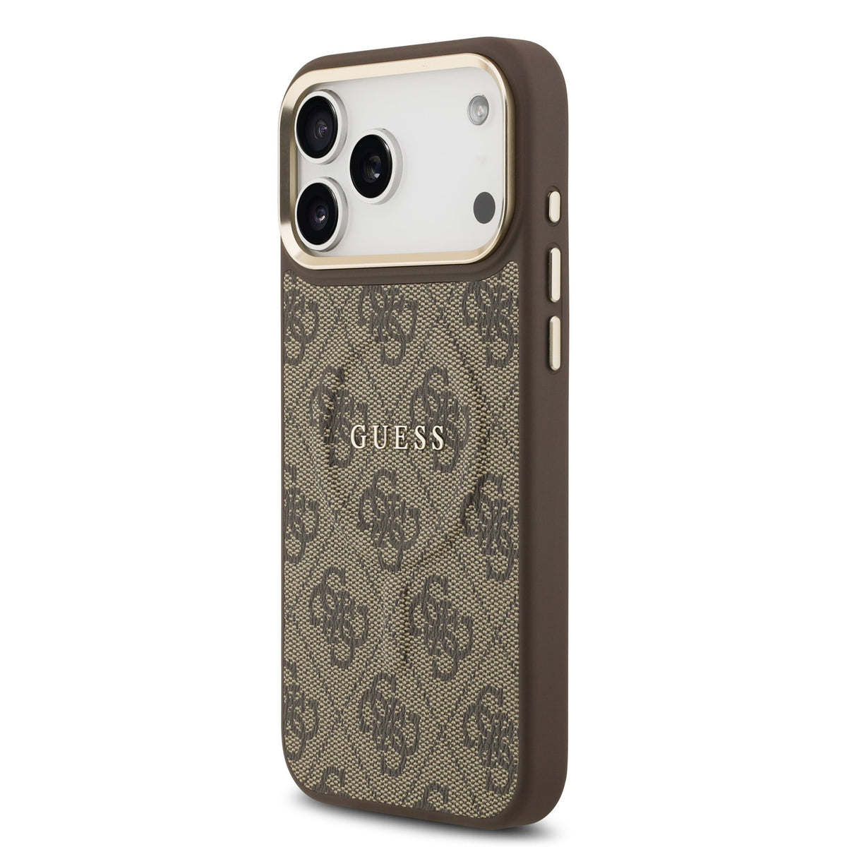 Guess PU Leather 4G Goud Frame MagSafe Case iPhone 17 Pro Max/18 Pro Max Bruin