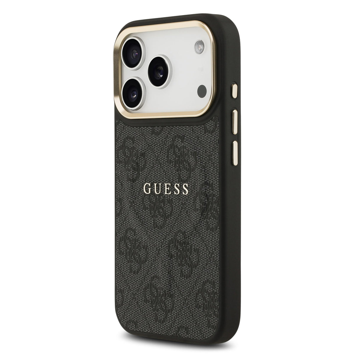 Guess PU Leather 4G Goud Frame MagSafe Case iPhone 17 Pro/18 Pro Zwart