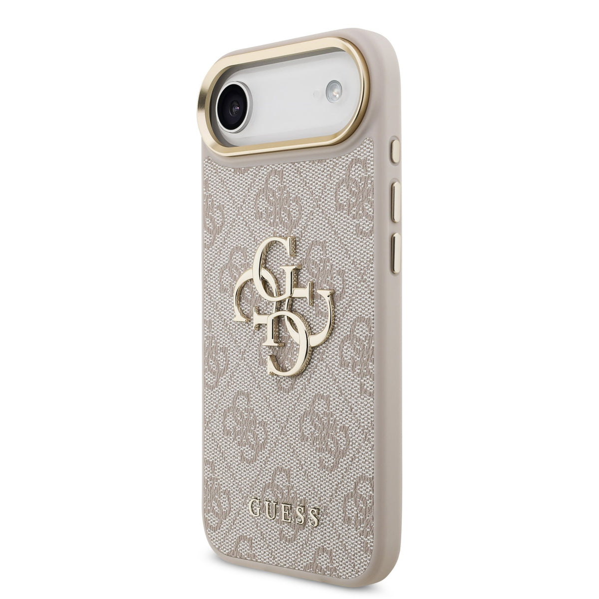 Guess PU Leather 4G Metal Logo Goud Frame Case iPhone 17 Air Roze