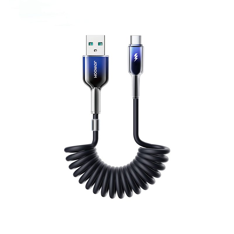 JOYROOM S-A43 USB naar USB-C data / laadkabel met uitrekbaar krulsnoer