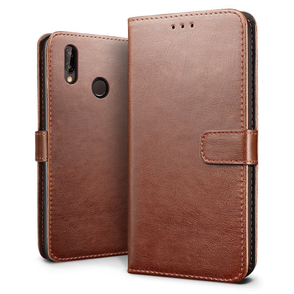 Luxury wallet hoesje Huawei P20 bruin
