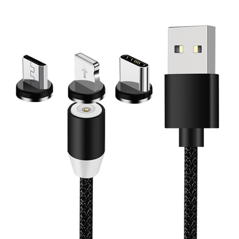 Magnetische USB laadkabel 3-in-1 – zwart – 2 meter – USB-C / Micro USB / Lightning