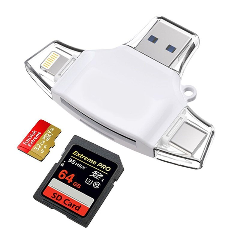 Micro SD/SD naar USB-C/Micro USB/Lightning kaart lezer voor iPhone/iPad/Mackbook/Android/Camera