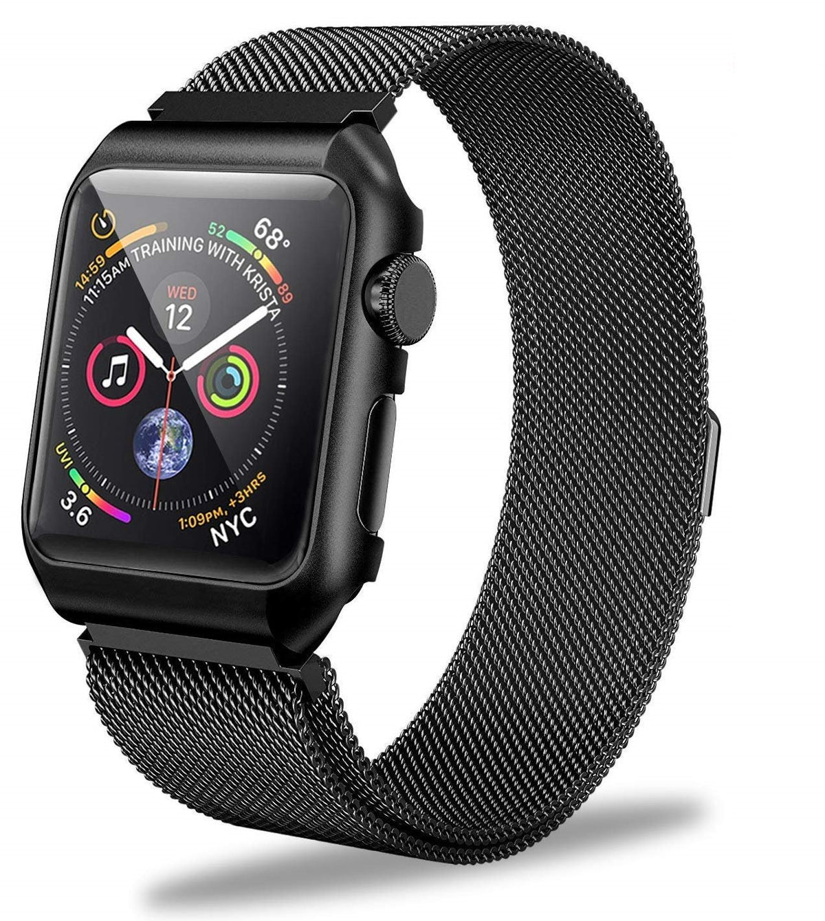 Milanese bandje voor Apple Watch (series 1/2/3/4/5/6/SE - 44/42mm) - Zwart