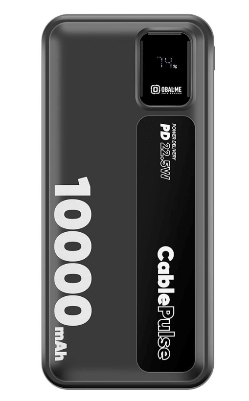 OBAL:ME CablePulse Powerbank 10000 mAh 22,5W met USB-C & Lightning kabel - Zwart