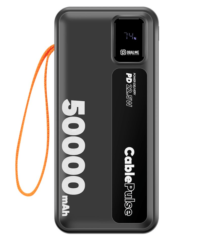 OBAL:ME CablePulse Powerbank 50000 mAh 22,5W met USB-C & Lightning kabel - Zwart