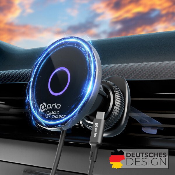 PRIO draadloze autolader 15W – MagSafe – USB-C – zwart