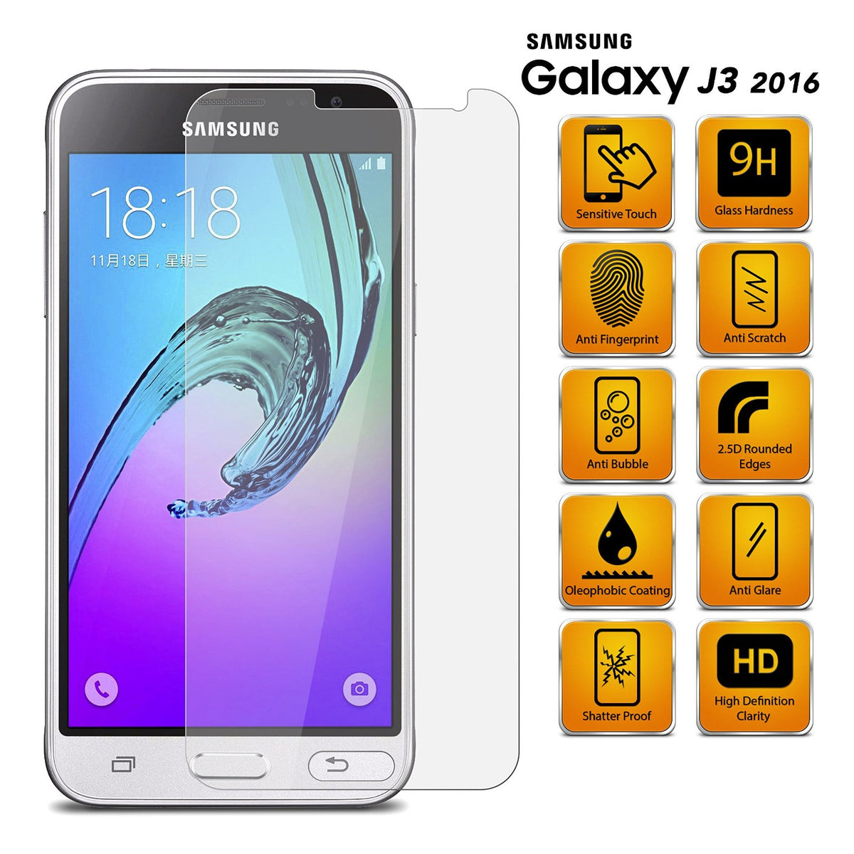Tempered Glass Screenprotector Samsung Galaxy J3 2016