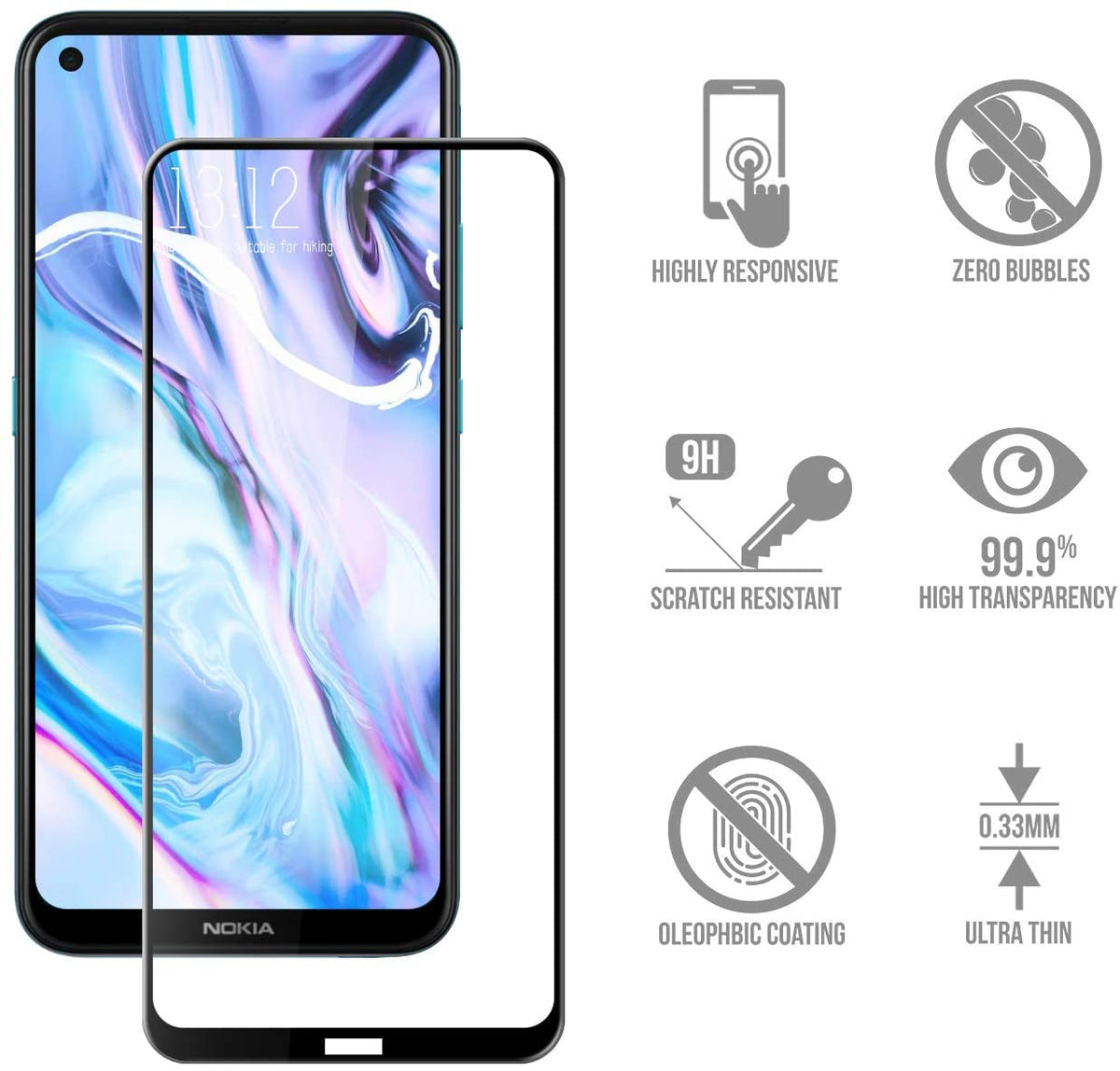 Tempered Glass (volledig scherm) Nokia 3.4 zwart