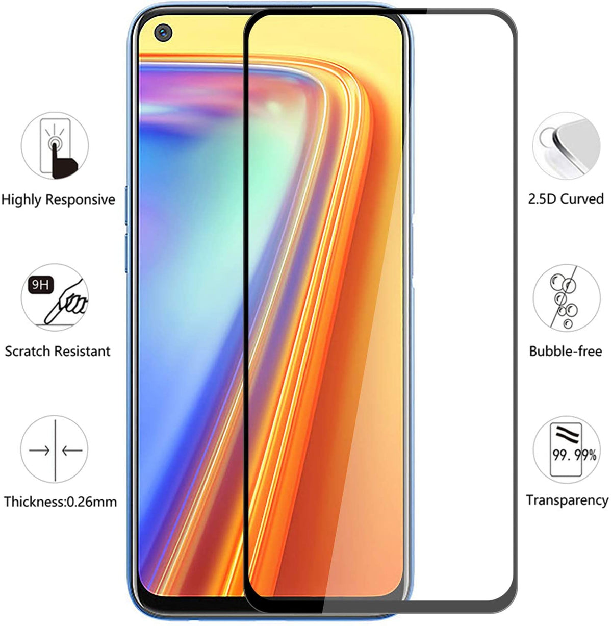 Tempered Glass (volledig scherm) Realme 7i zwart