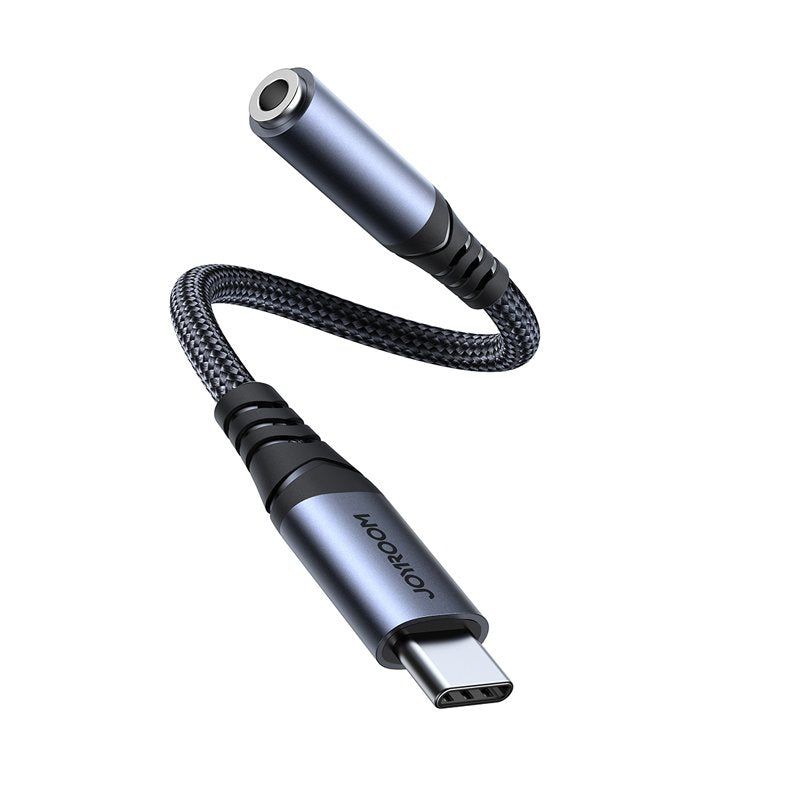 USB-C naar 3.5mm jack adapter met DAC – Joyroom SY-C01 zwart | Gevlochten kabel voor Samsung, Xiaomi, Oppo , etc.