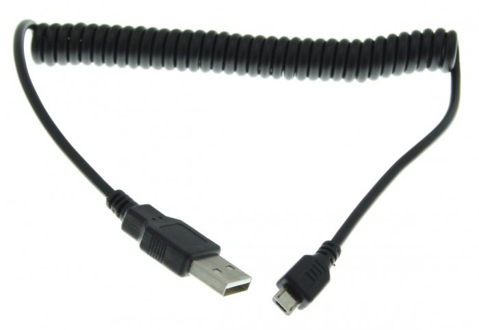 Micro USB kabel met uitrekbaar krulsnoer zwart