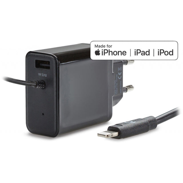 Mobilize Wall Charger USB + Apple MFi Lightning 24W 1m. Black