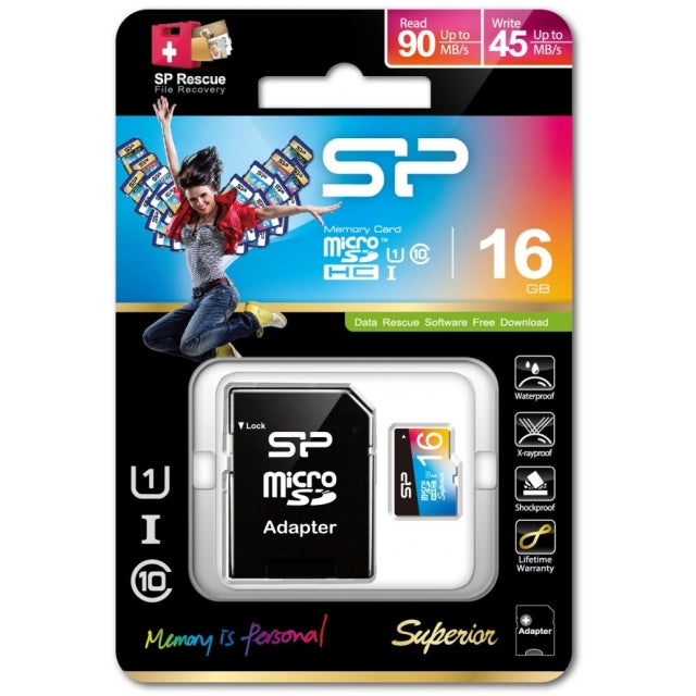 Silicon Power Superior Micro SDHC inkl. SD Adapter 16GB UHS-1 Class 10 Color
