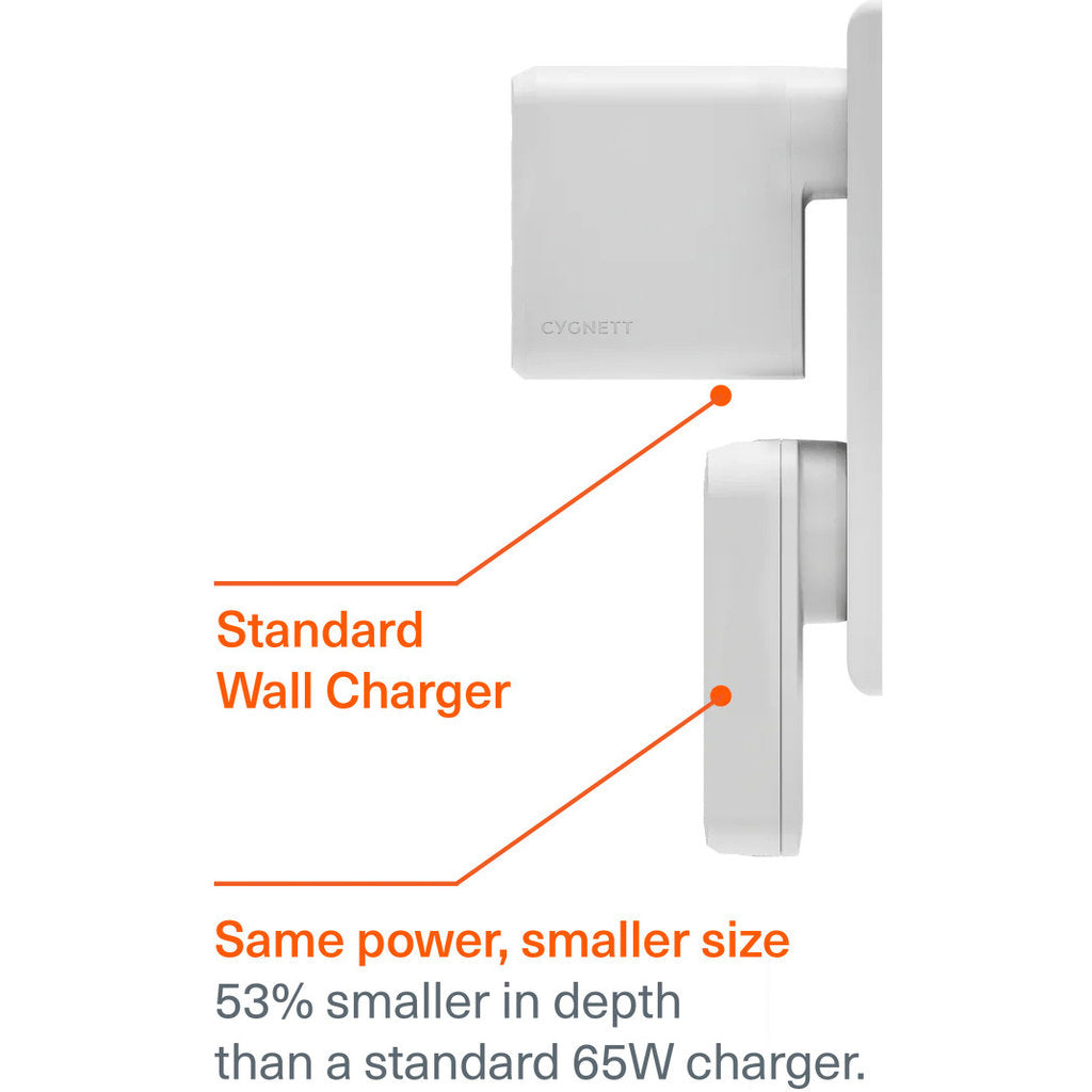 Cygnett Chargeplus Dual USB-C Slim Wall Charger 65W White