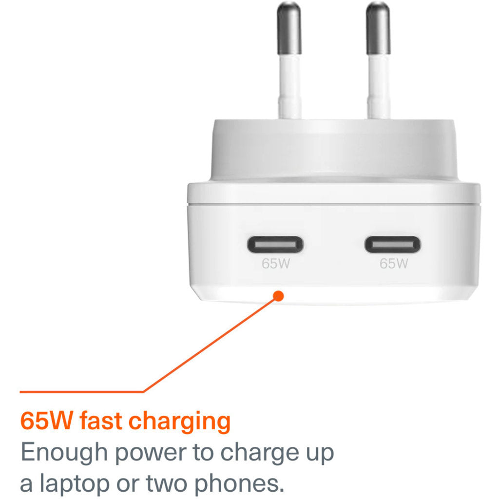Cygnett Chargeplus Dual USB-C Slim Wall Charger 65W White