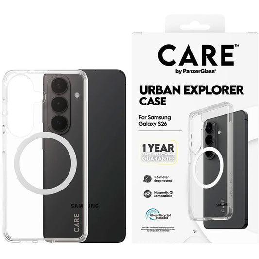 CARE by PanzerGlass Urban Explorer Case Transparent w. White Qi Samsung Galaxy S26