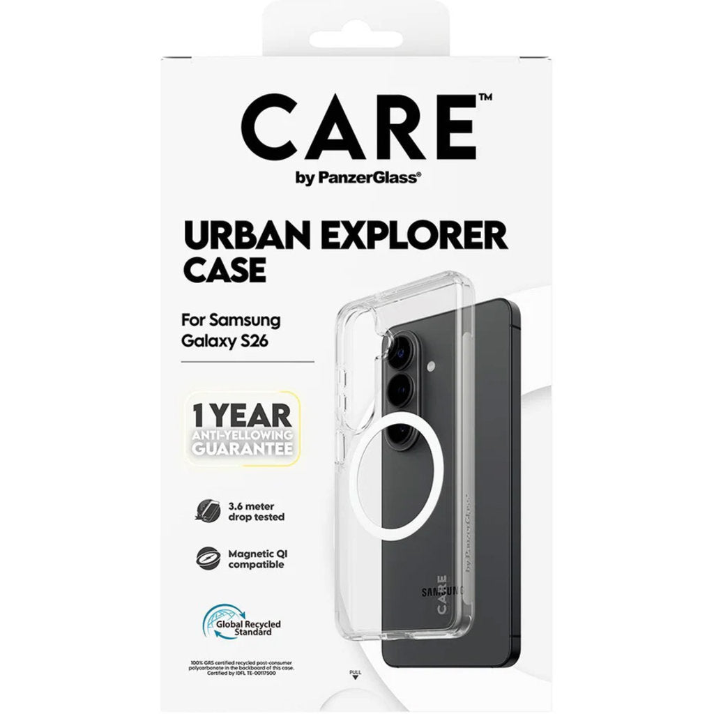 CARE by PanzerGlass Urban Explorer Case Transparent w. White Qi Samsung Galaxy S26