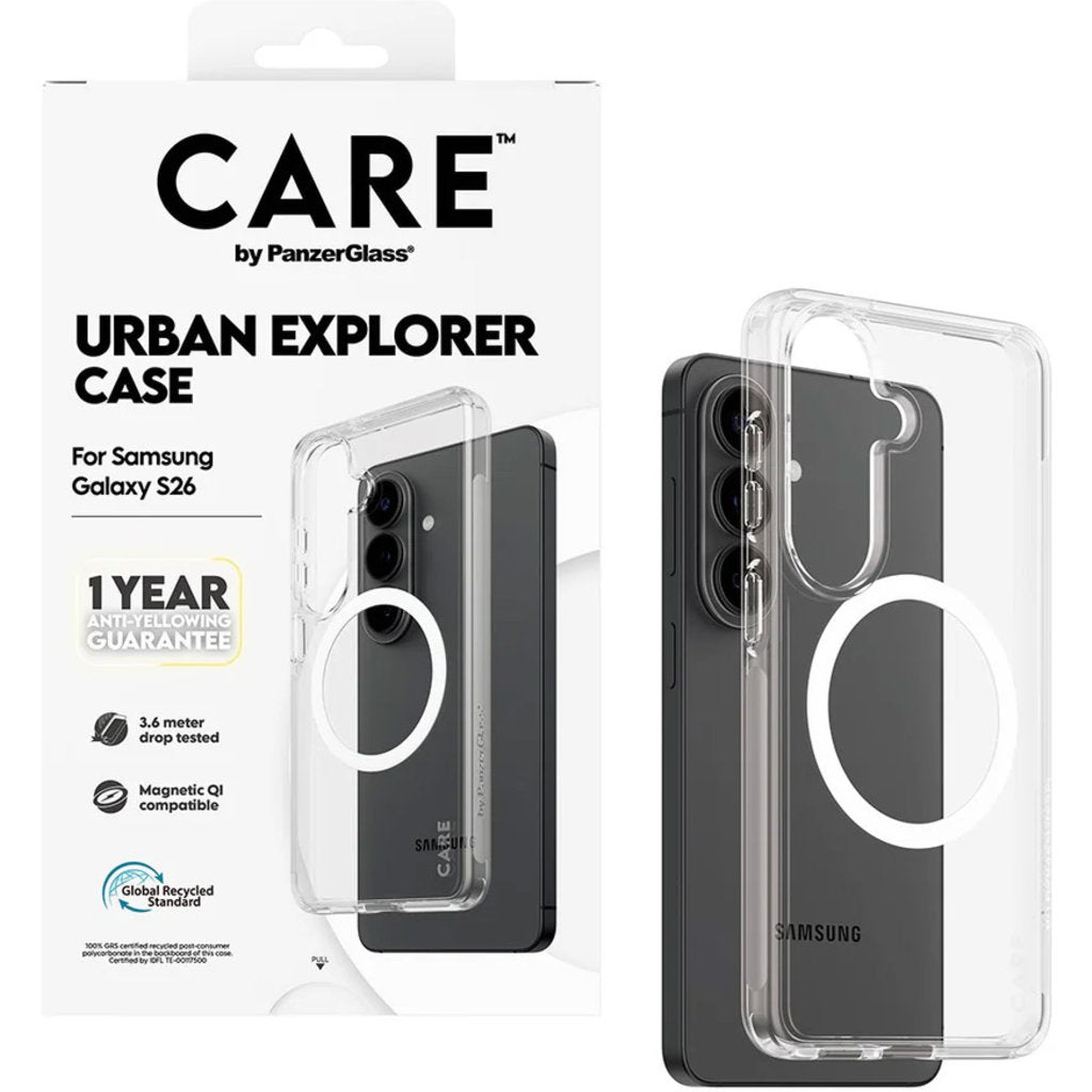 CARE by PanzerGlass Urban Explorer Case Transparent w. White Qi Samsung Galaxy S26