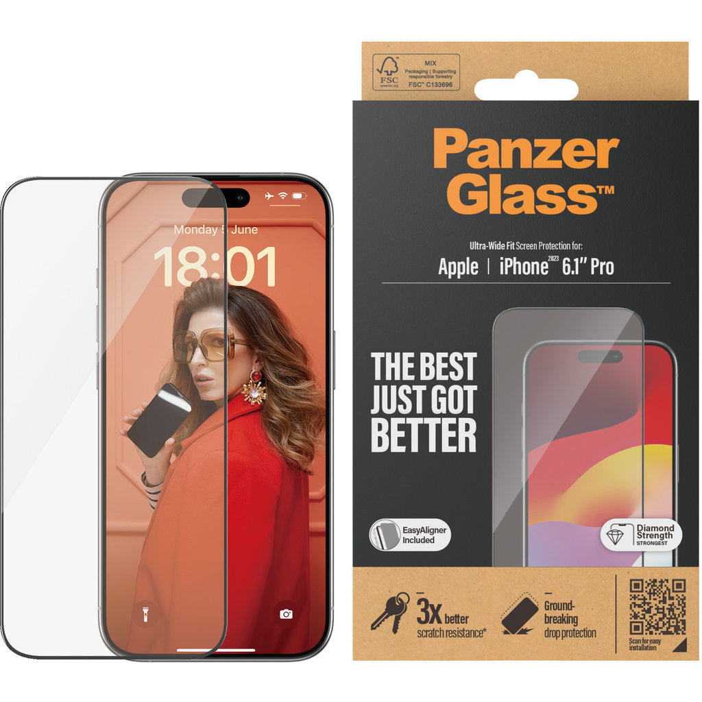 Panzerglass Apple iPhone 15 Pro - Ultra-Wide Fit with EasyAligner