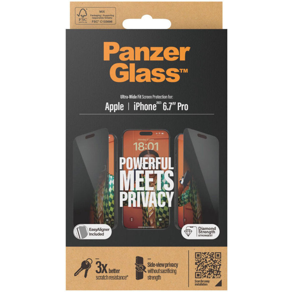 PanzerGlass Apple iPhone 15 Pro Max – Ultra-Wide Fit Privacy mit EasyAligner