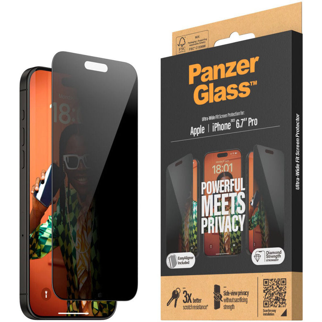 PanzerGlass Apple iPhone 15 Pro Max – Ultra-Wide Fit Privacy mit EasyAligner