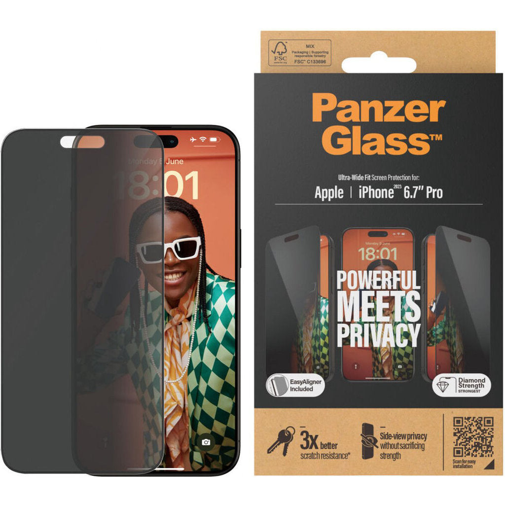 PanzerGlass Apple iPhone 15 Pro Max – Ultra-Wide Fit Privacy mit EasyAligner