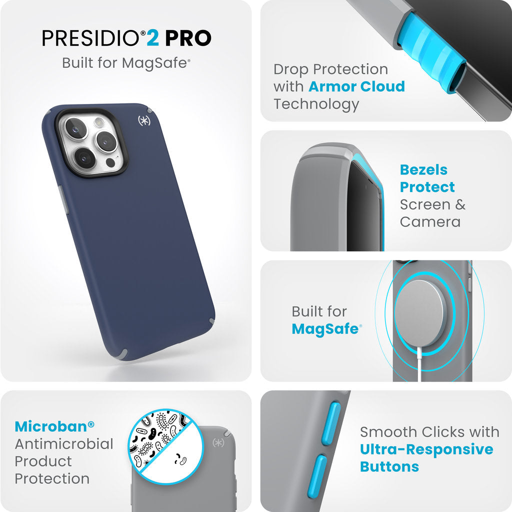 Speck Presidio2 Pro + MS Apple iPhone 15 Pro Max Coastal Blue -  with Microban