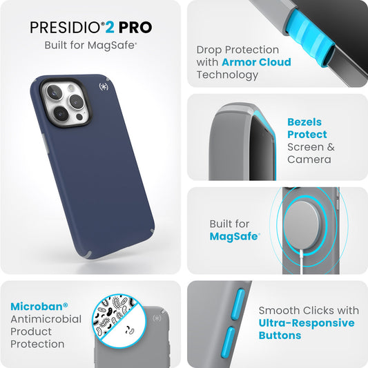 Speck Presidio2 Pro + MS Apple iPhone 15 Pro Max Coastal Blue -  with Microban