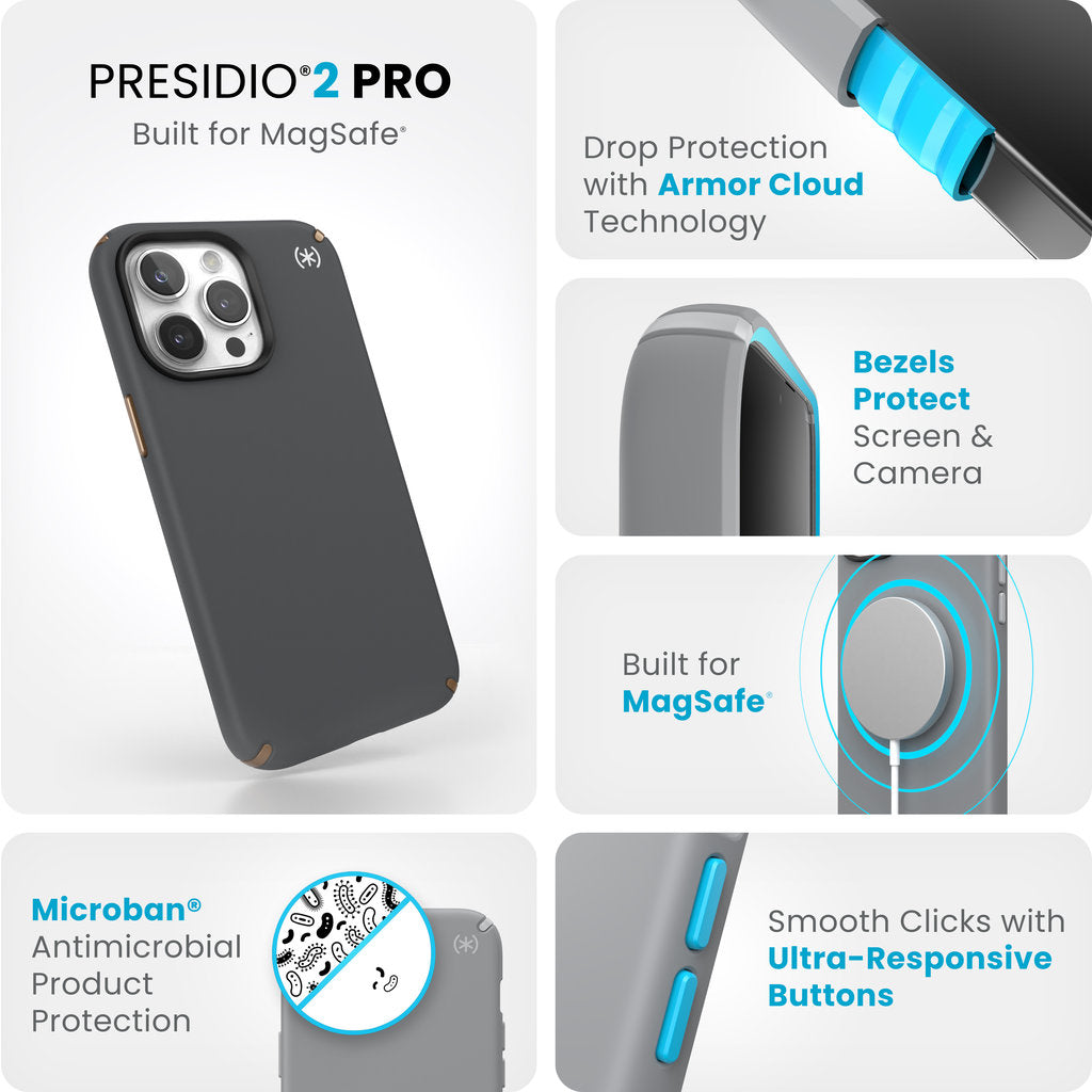 Speck Presidio2 Pro + MS Apple iPhone 15 Pro Max Charcoal Grey -  with Microban