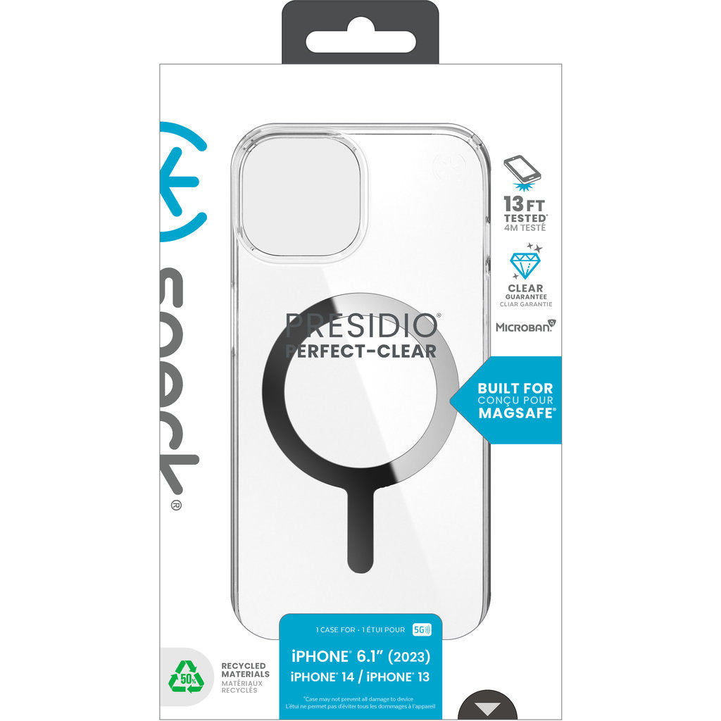 Speck Presidio Perfect Clear + MS Apple iPhone 17e/16e/15/14/13 Clear - with Microban
