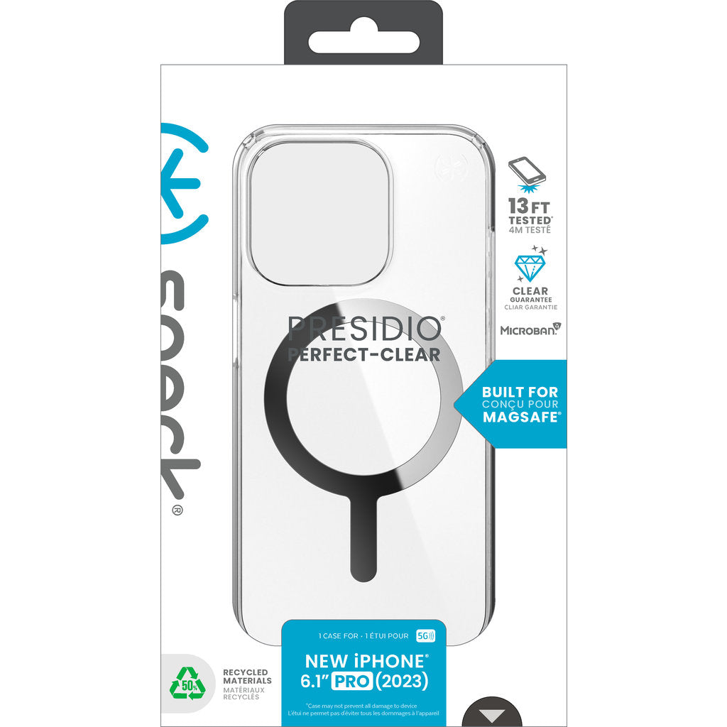 Speck Presidio Perfect Clear + MS Apple iPhone 15 Pro Clear - with Microban