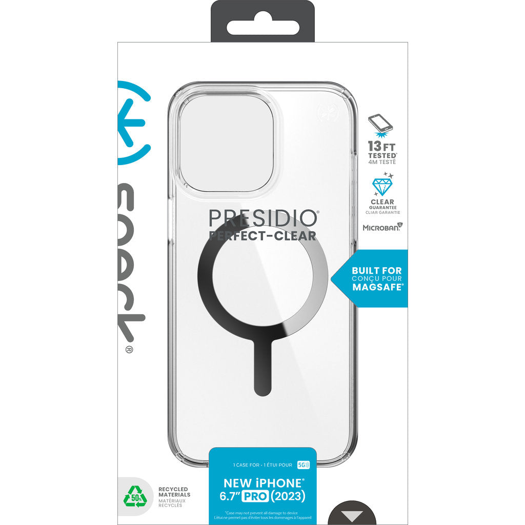 Speck Presidio Perfect Clear + MS Apple iPhone 15 Pro Max Clear - with Microban