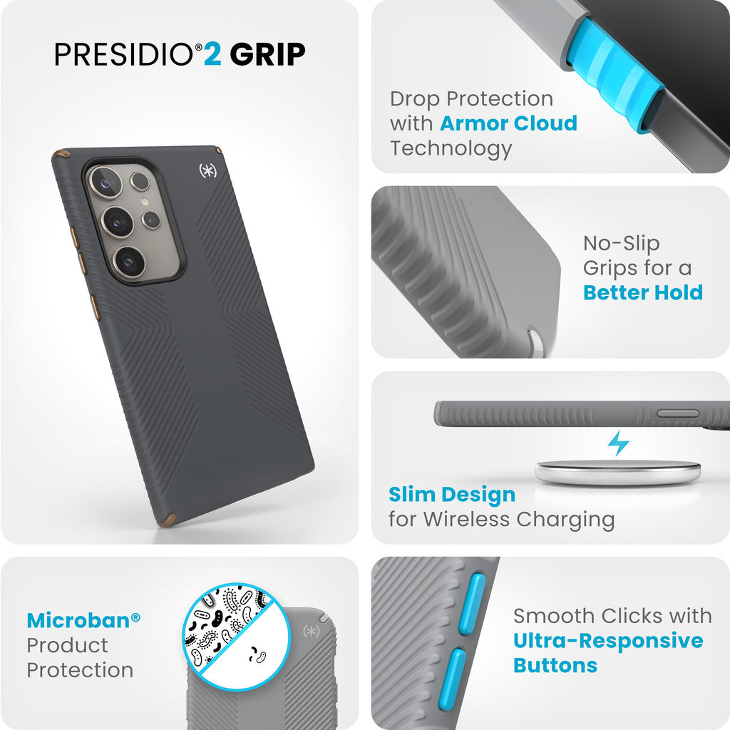 Speck Presidio2 Grip Samsung Galaxy S24 Ultra Charcoal Grey - with Microban