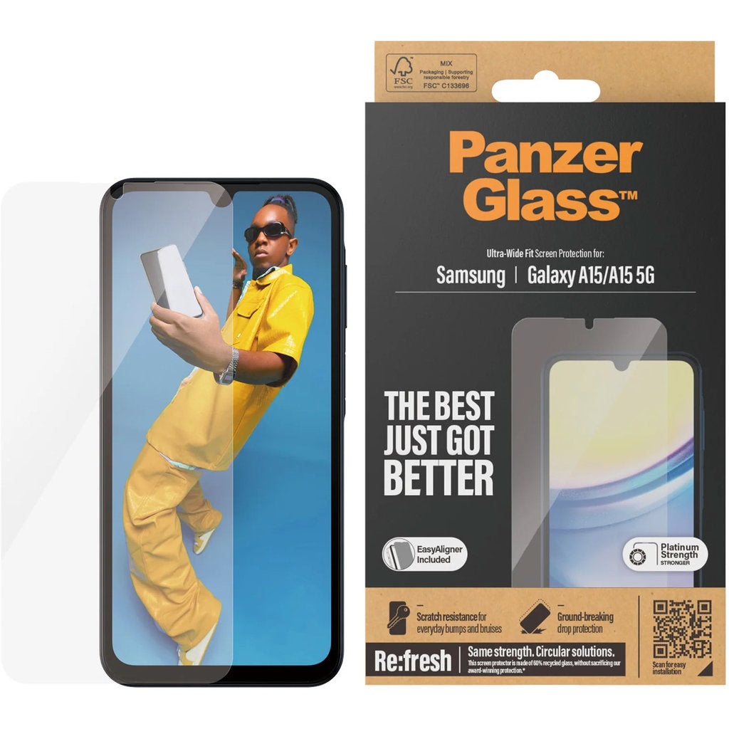 PanzerGlass Samsung Galaxy A15 4G/5G Ultra-Wide Fit Refresh with EasyAligner