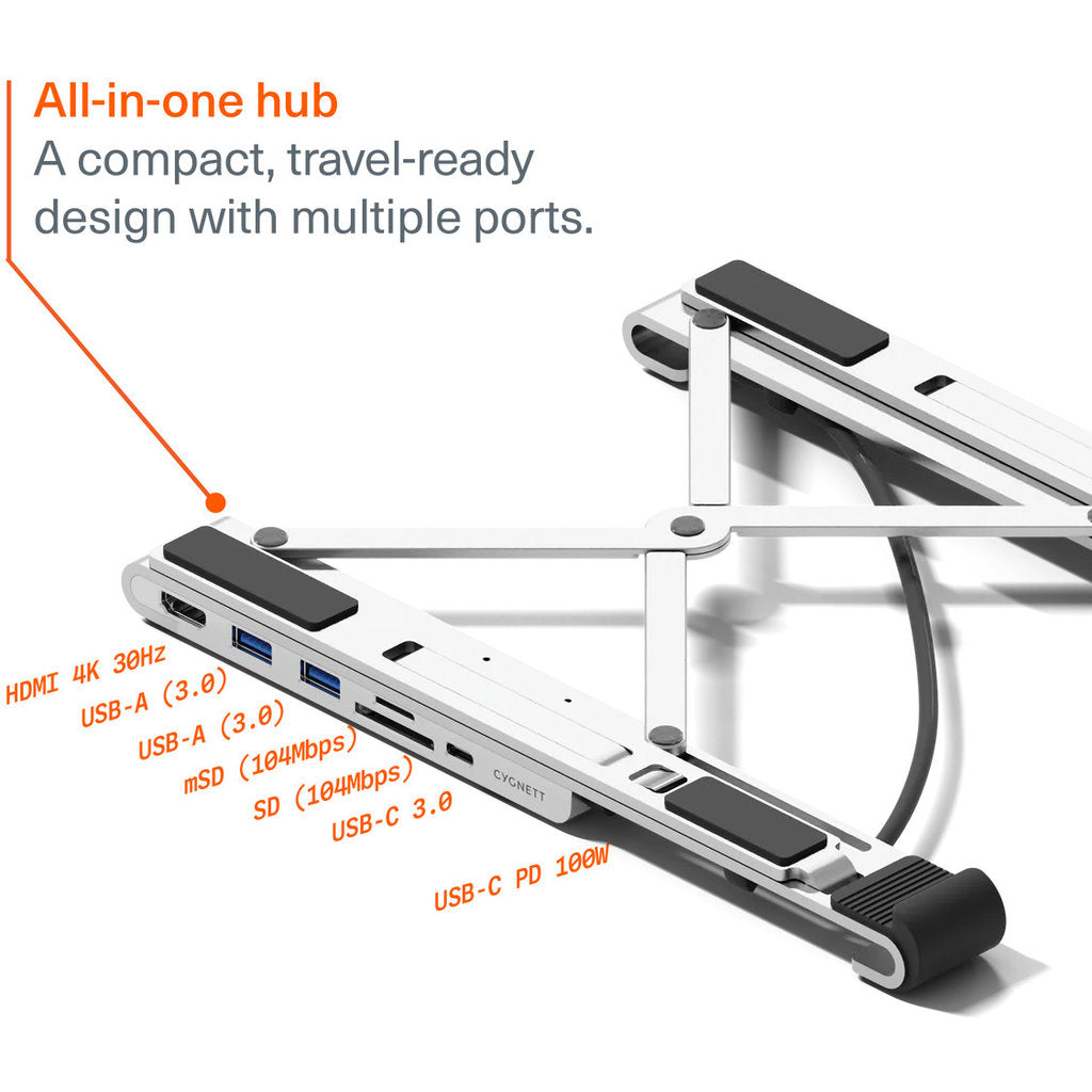 Cygnett Unite FlexMate 7-in-1 Hub With Folding Laptop Riser (Single HDMI)