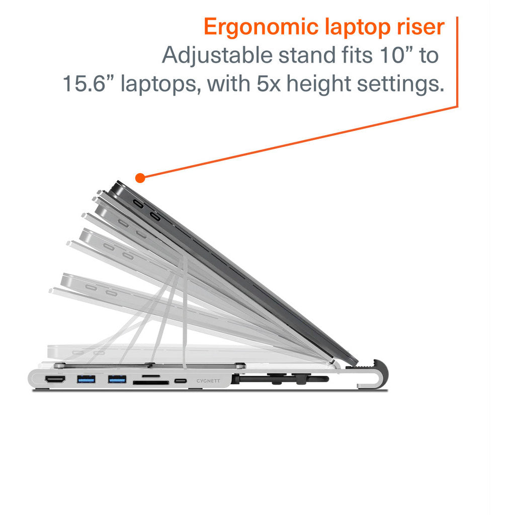 Cygnett Unite FlexMate 7-in-1 Hub With Folding Laptop Riser (Single HDMI)
