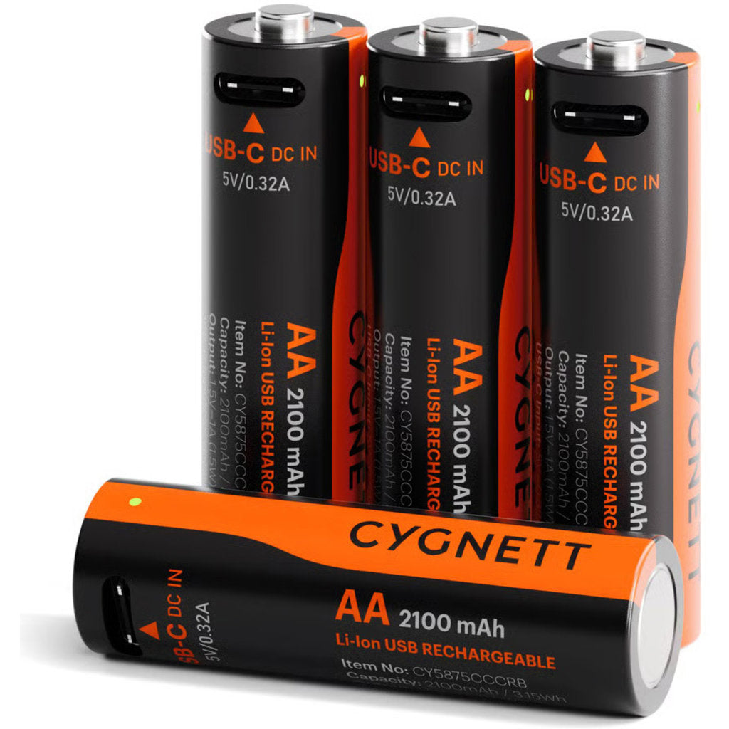 Cygnett AA USB-C Rechargeable Battery - 4 Pack - Black