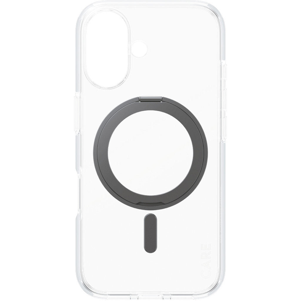CARE by PanzerGlass Feature Case Transparent w. Black Kickstand & MagSafe iPhone 16