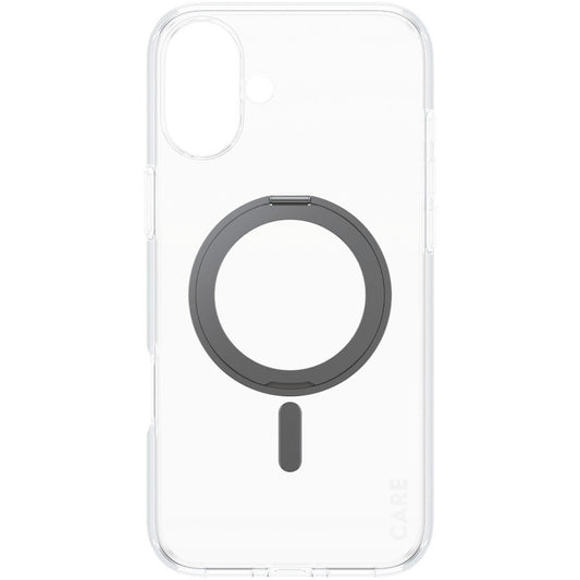 CARE by PanzerGlass Feature Case Transparent w. Black Kickstand & MagSafe iPhone 16 Plus