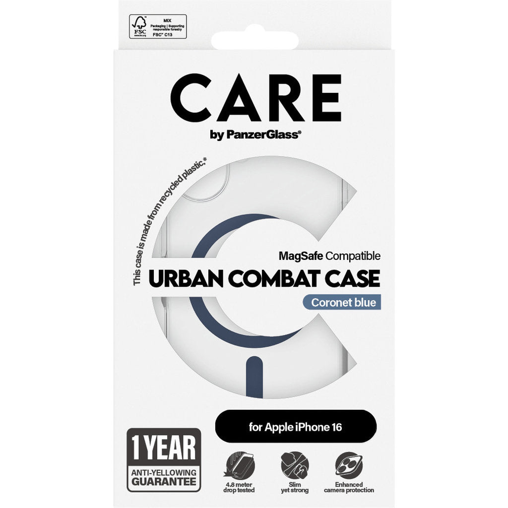 CARE by PanzerGlass Flagship Case Transparent Urban Combat m. blauem MagSafe iPhone 16