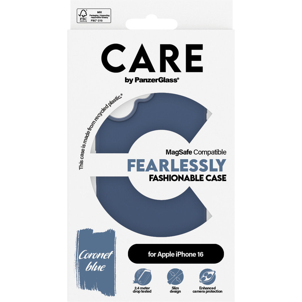 CARE by PanzerGlass Fashionable Case Blue m. MagSafe iPhone 16