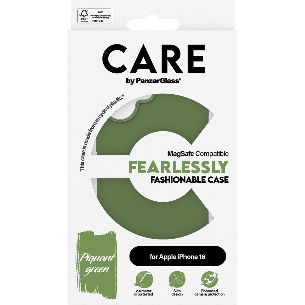 CARE by PanzerGlass Fashionable Case Green w. MagSafe iPhone 16