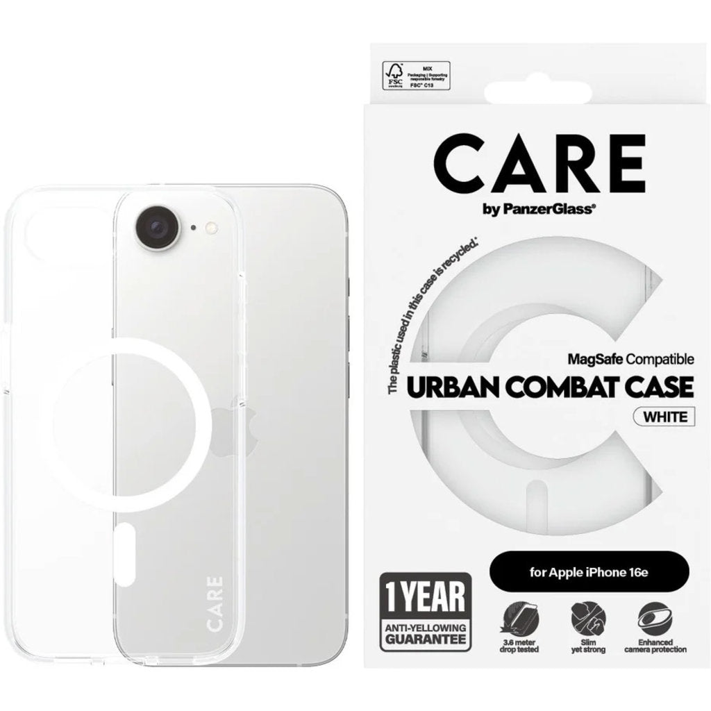 CARE by PanzerGlass Flagship Case Transparent Urban Combat w. White MagSafe iPhone 17e/16e
