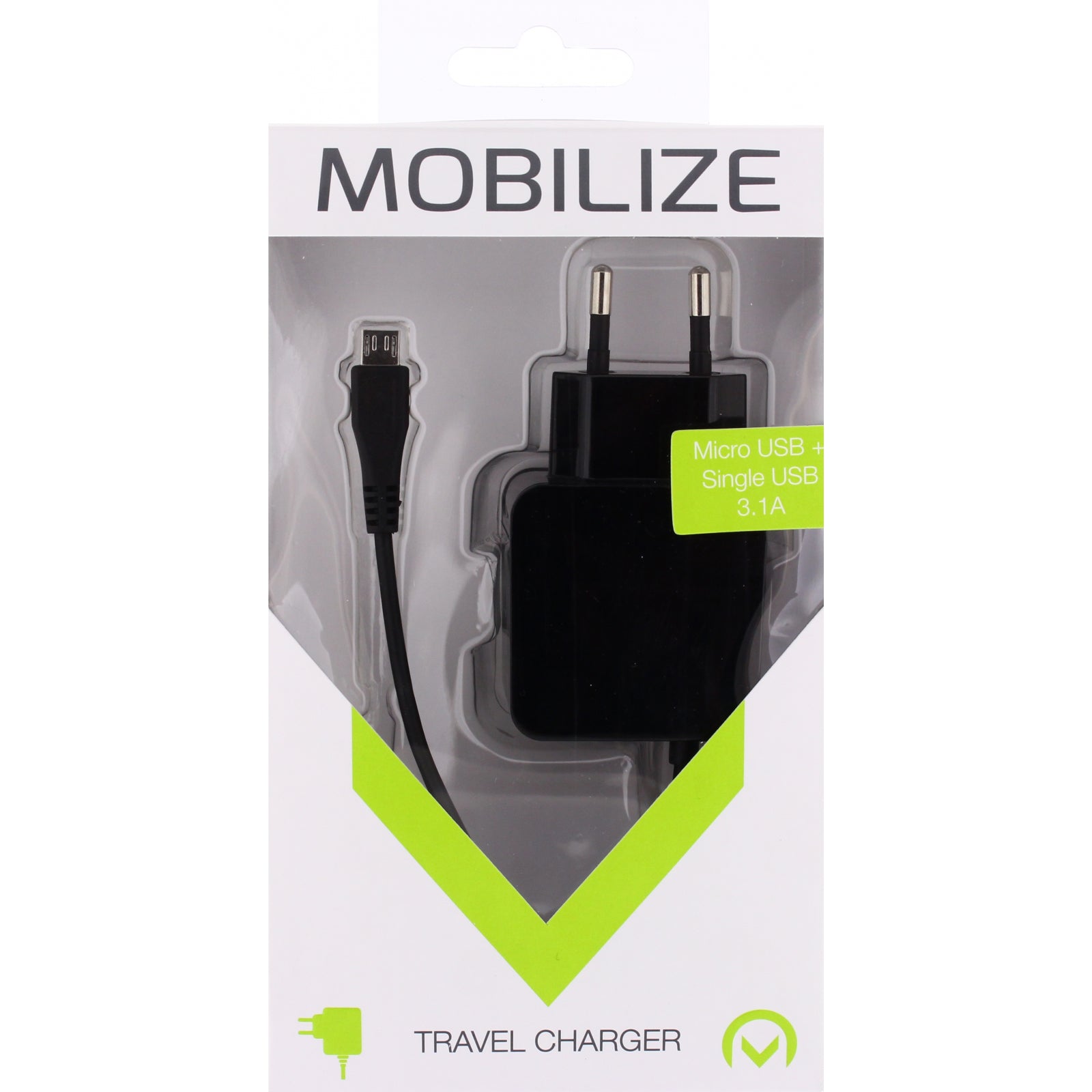 Mobilize Wall Charger USB + Micro USB 15W 1m. Black