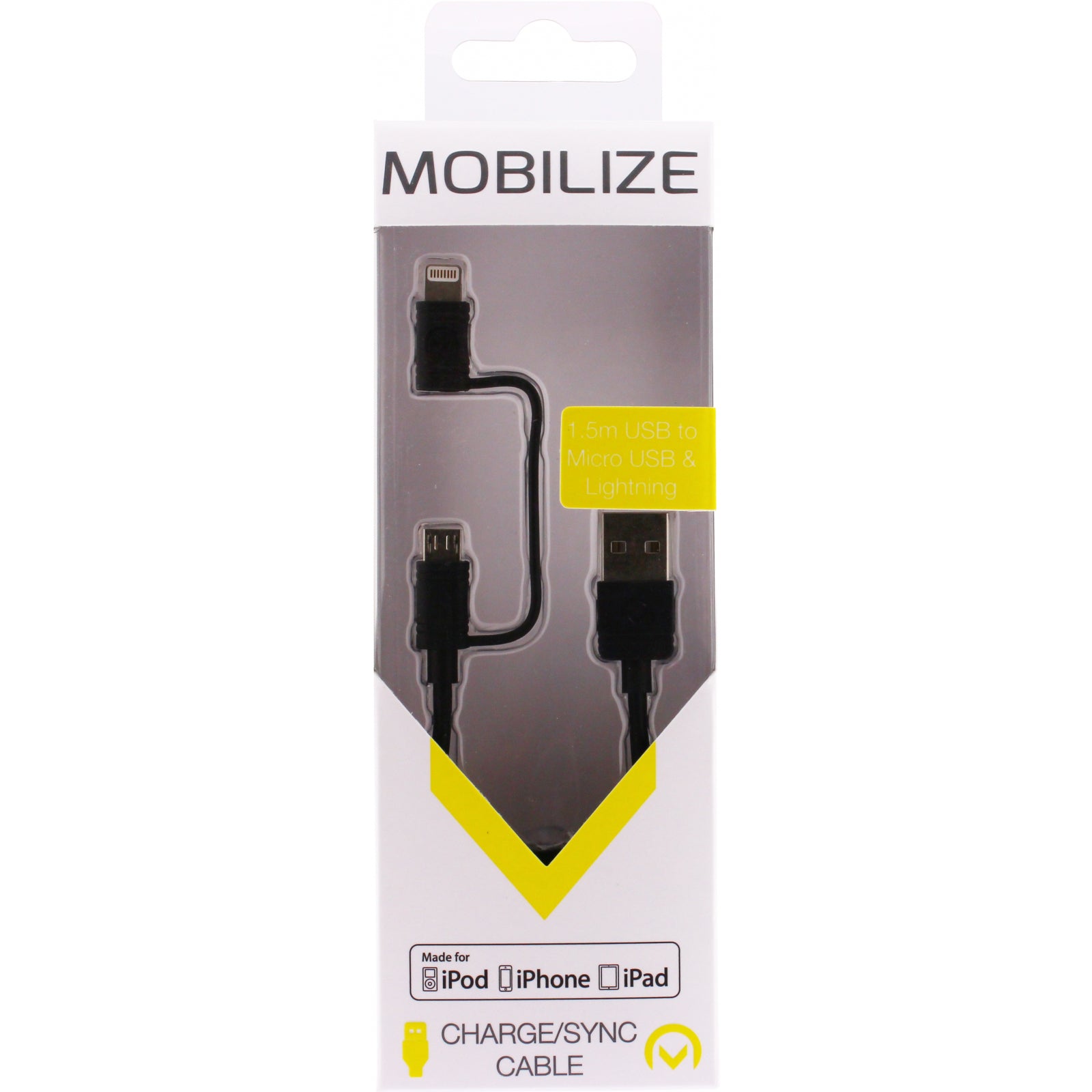 Mobilize 2in1 Cable USB to Apple MFi Lightning or Micro USB 1.5m. Black