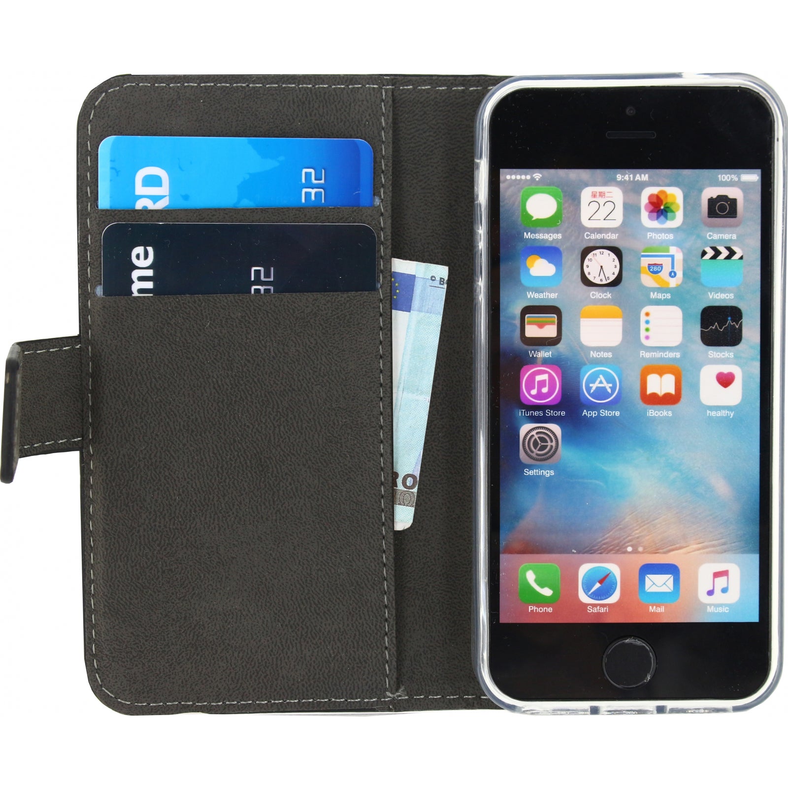 Mobilize Classic Gelly Wallet Book Case Apple iPhone 5/5S/SE Black