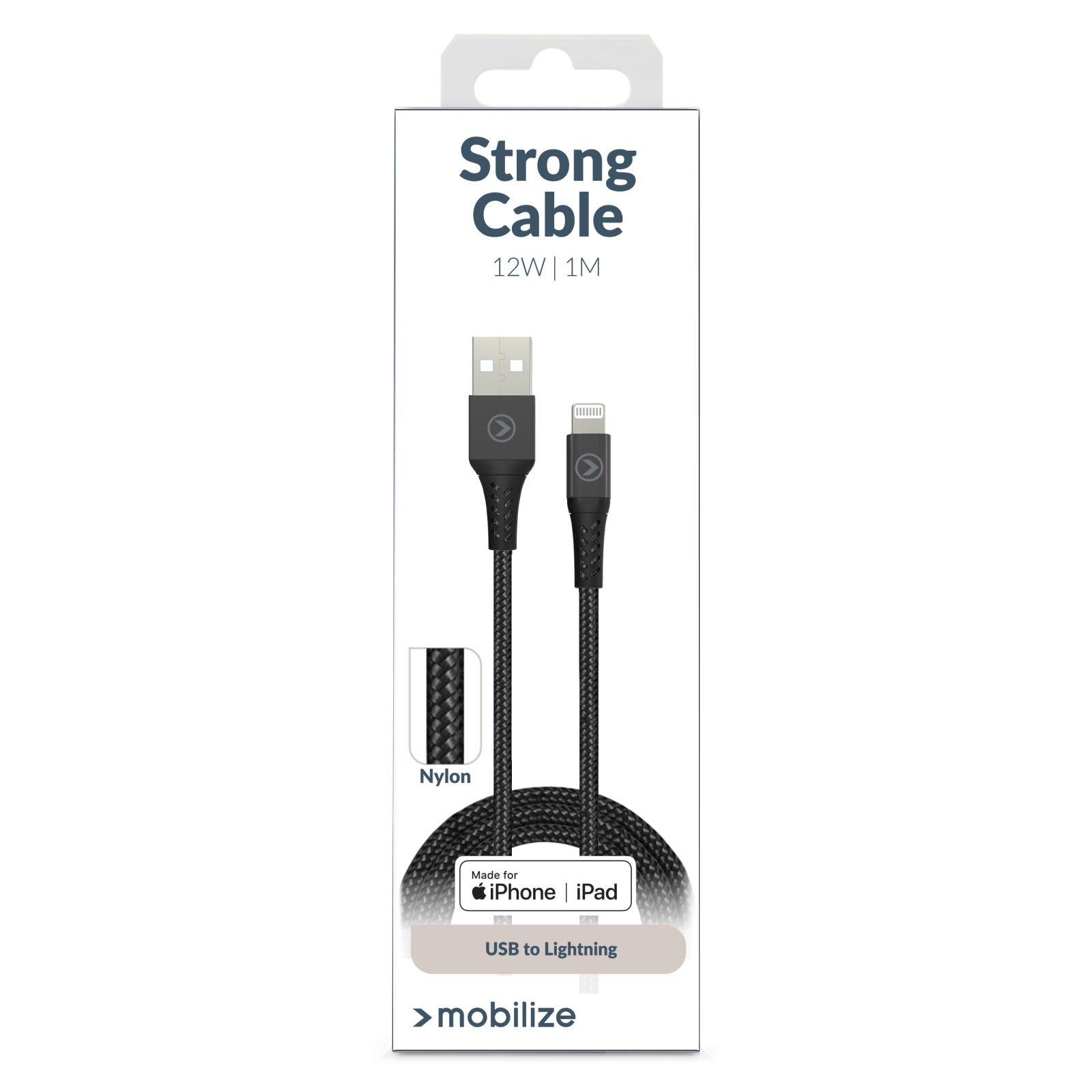 Mobilize Strong Nylon Cable USB to Apple MFi Lightning 1m. 12W Black